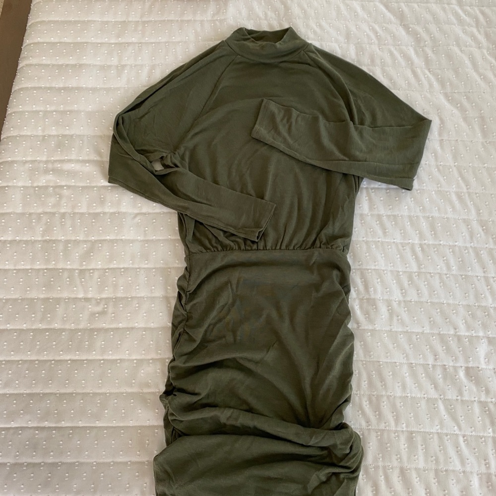 Express mock neck rouched Midi Dress